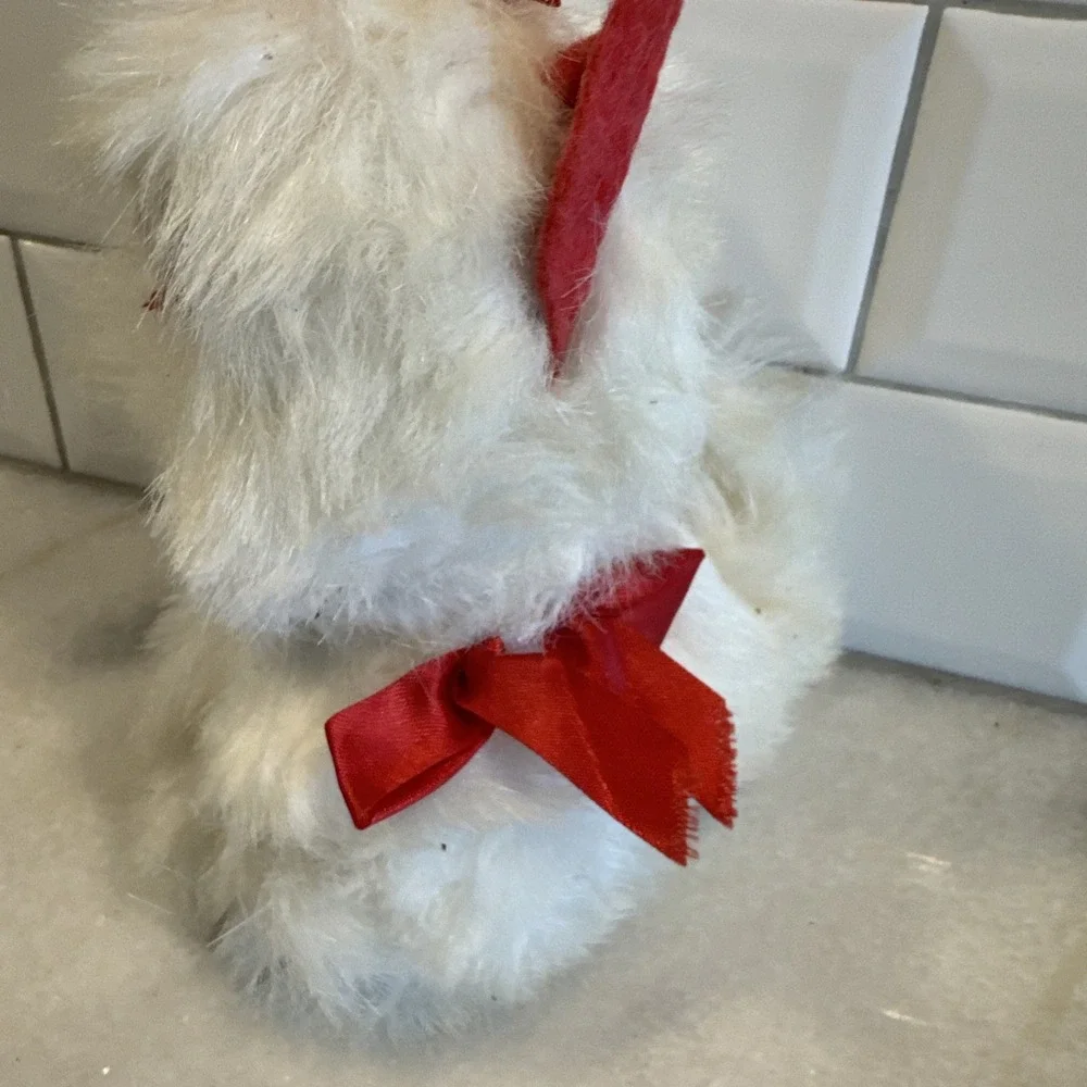 Vintage Fur‎ White Kitten 1980's Red Bow And Ears